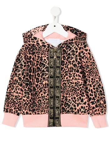 Roberto Cavalli Junior leopard-print logo tape hoodie - Pink