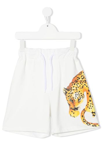 Roberto Cavalli Junior leopard print track shorts - White