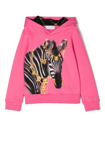 Roberto Cavalli Junior zebra-print stretch-cotton hoodie - Pink