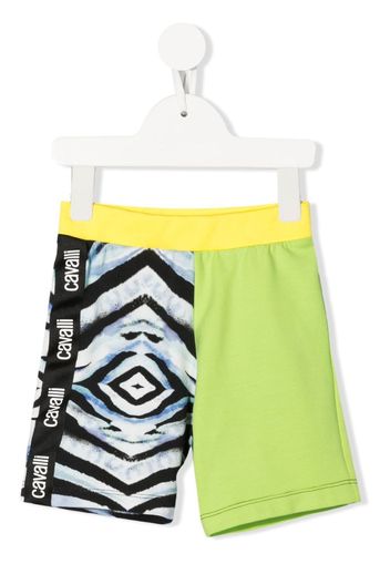 Roberto Cavalli Junior abstract-print colour-block shorts - Green