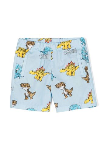 Roberto Cavalli Junior dinosaur-print cotton shorts - Blue