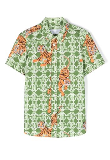 Roberto Cavalli Junior monogram tiger-print shirt - Green