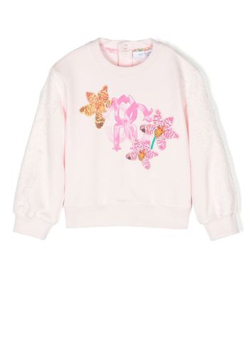 Roberto Cavalli Junior monogram-print lace-detail sweatshirt - Pink