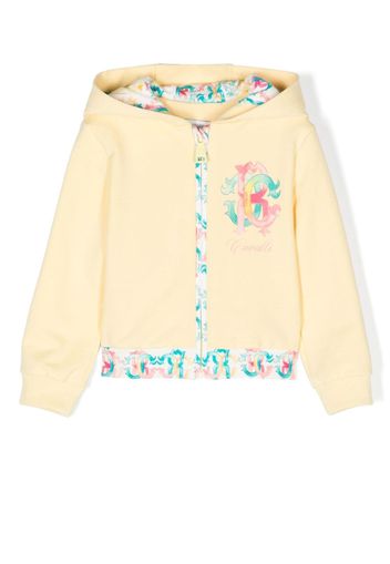 Roberto Cavalli Junior monogram-print zip-front hoodie - Yellow