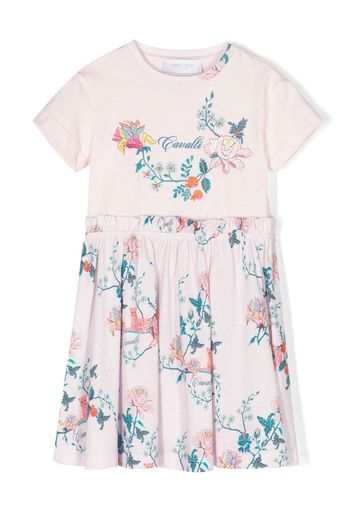 Roberto Cavalli Junior tiered floral-print cotton dress - Pink