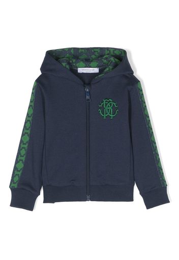 Roberto Cavalli Junior monogram-tape zip-up hoodie - Blue