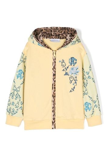 Roberto Cavalli Junior graphic-print zip-up hoodie - Yellow