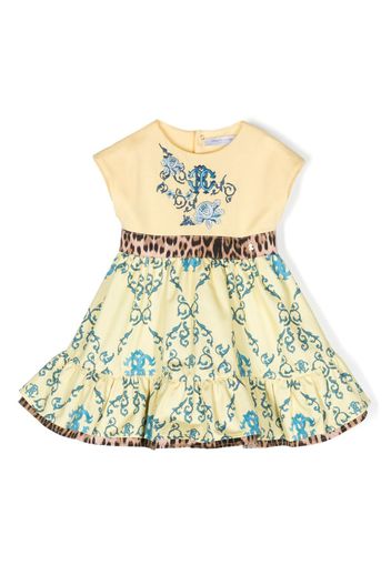 Roberto Cavalli Junior baroque-print layered cotton dress - Yellow