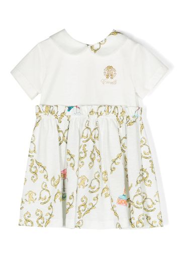 Roberto Cavalli Junior embroidered-logo cotton dress - White