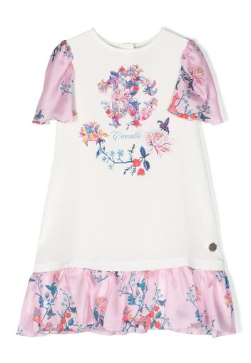 Roberto Cavalli Junior graphic-print panelled T-shirt dress - White