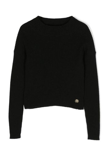 Roberto Cavalli Junior logo-plaque ribbed sweatshirt - Black