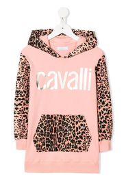 Roberto Cavalli Junior leopard-panel metallic logo hoodie - Pink