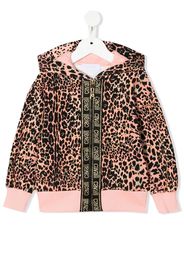 Roberto Cavalli Junior leopard-print logo tape hoodie - Pink