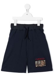 Roberto Cavalli Junior logo-patch tack shorts - Blue