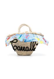 Roberto Cavalli Junior embroidered-logo straw bag - Neutrals