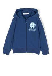 Roberto Cavalli Junior monogram-embroidered zip-front hoodie - Blue
