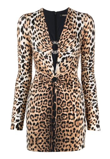 Roberto Cavalli leopard print V-neck minidress - Neutrals