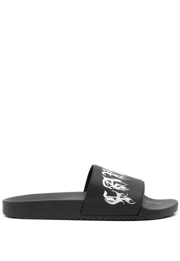 Roberto Cavalli gothic logo-print slides - Black