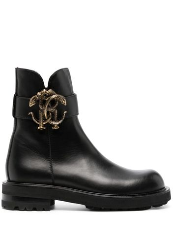 Roberto Cavalli logo-plaque leather boots - Black