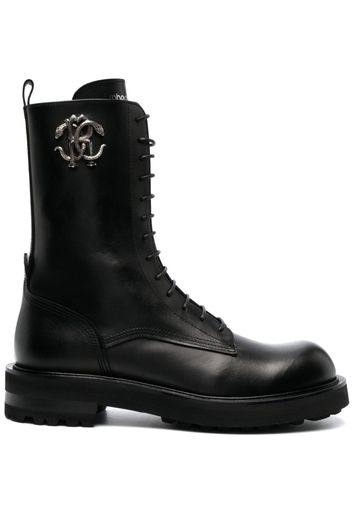 Roberto Cavalli logo-plaque leather boots - Black