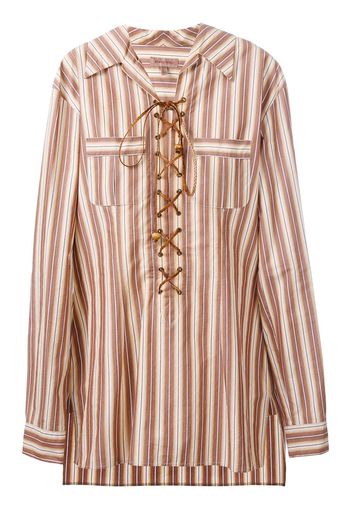 Romeo Gigli Pre-Owned lace-up striped tunic shirt - Neutrals