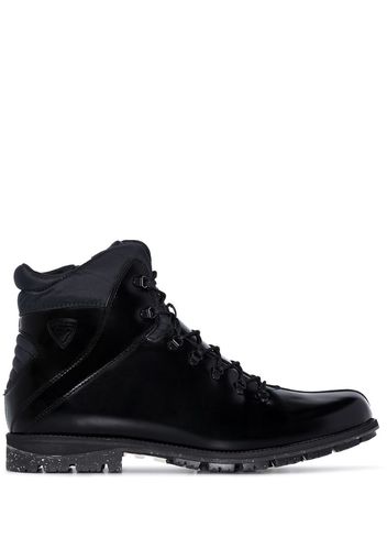 high-shine leather lace-up boots