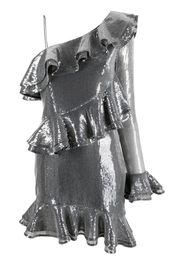 ROTATE one-shoulder ruffle-detail dress - Silver