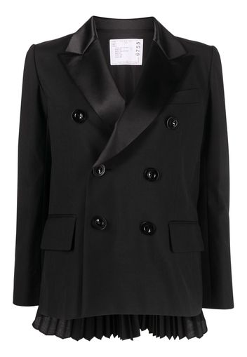 sacai pleated-detail double-breasted blazer - Black