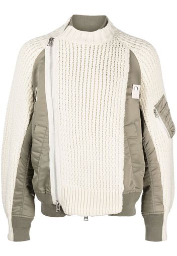 sacai waffle-knit high-neck padded jacket - Green