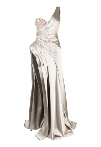 Saiid Kobeisy one-shoulder embroidered gown - White