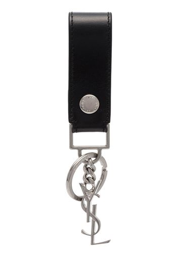 Saint Laurent black and silver logo plaque embellished leather keyring