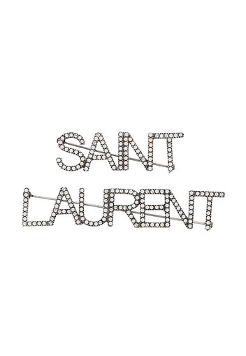 Saint Laurent crystal logo brooch - Silver