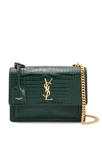 Saint Laurent Ysl-plaque Crocodile-effect Leather Pouch In Schwarz