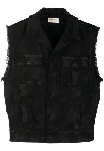 Saint Laurent abstract tonal-print denim waistcoat - Black