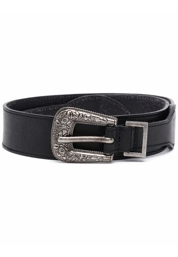 Saint Laurent engraved-buckle leather belt - Black