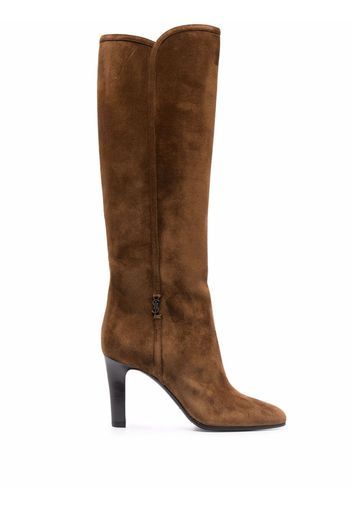 Saint Laurent logo-plaque suede boots - Brown