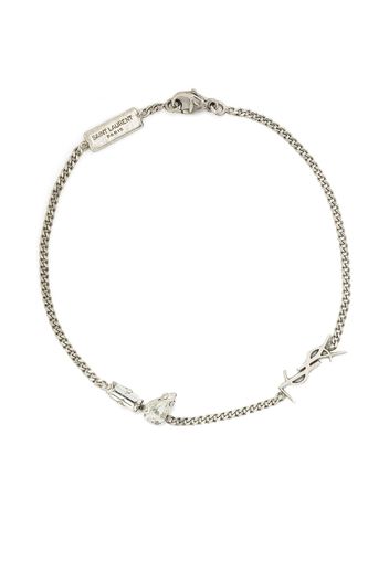 Saint Laurent monogram-logo gemstone bracelet - Silver