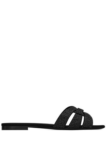 Saint Laurent rhinestone-embellished leather sandals - Black