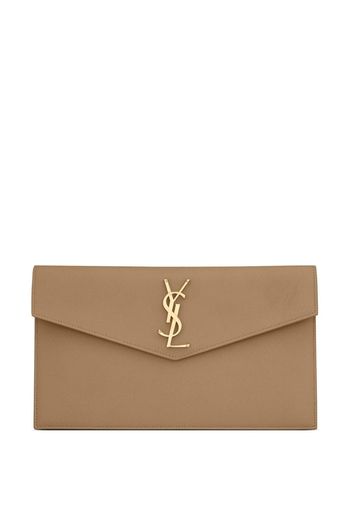 Saint Laurent logo-lettering leather clutch bag - Brown