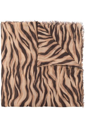 Saint Laurent tiger-print frayed scarf - Brown