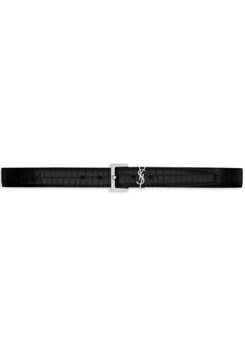 Saint Laurent crocodile-embossed leather belt - Black