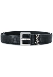 Saint Laurent croco embossed monogram belt - Black