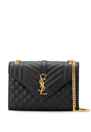 Saint Laurent Ysl-plaque Crocodile-effect Leather Pouch In Schwarz