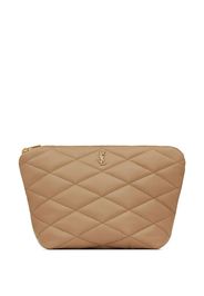 Saint Laurent Quilted logo-plaque Make-Up Bag - Neutrals