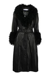 Foxy shearling-trim leather coat