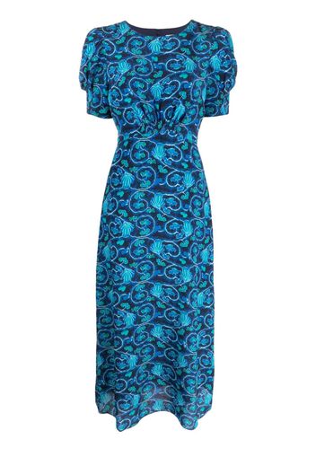 Saloni graphic-print silk maxi dress - Blue