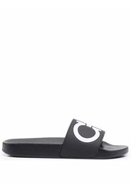 Salvatore Ferragamo Gancini-print open-toe slides - Black