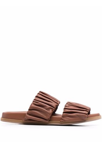 Santoni ruched leather sandals - Brown