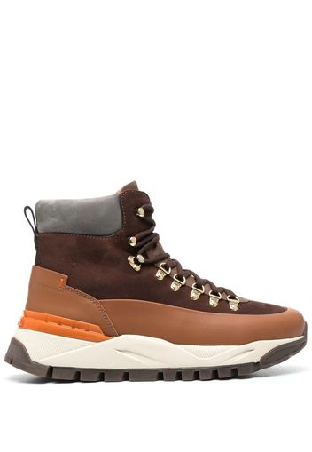 Santoni contrast-panel lace-up hiking boots - Brown