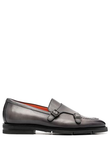 Santoni double-buckle leather monk shoes - Grey